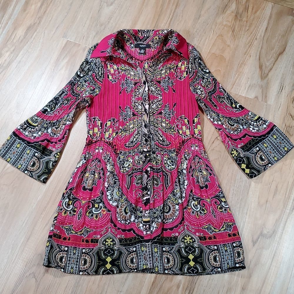 🔺️Alfani Pink Crinkle Buttoned Long Sleeve Top Petite 10